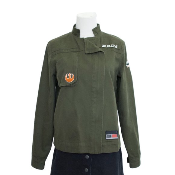 DISNEY Star Wars Galaxy's Edge Army Green Resistance Zip Patches Jacket‎ Size S - Picture 1 of 16